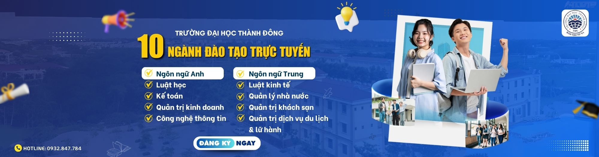 Đại học Thành Đông 10 ngành đào tạo trực tuyến